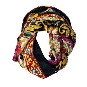 Stunning women's black red gold floral pattern scarf 44x15in